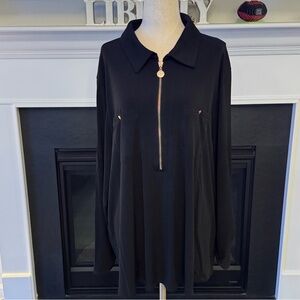 Tahari Woman Black Zip-Front Tunic Top | NWT | Size 3X